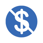 blue icon of a circle with a dollar sign crossed out