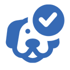 blue icon of a puppy face with a checkmark icon